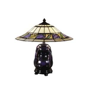   Table Lamp, Blue/Purple Glaze and Art Glass Shade