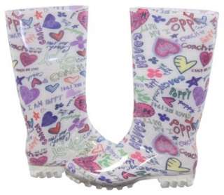    Coach Pixy Poppy Blue Multi Scribble Rubber Rain Boots Shoes