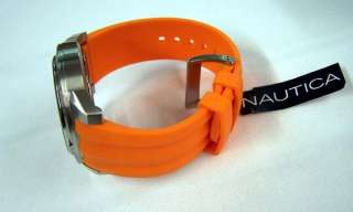 Nautica Watch Chronograph Date Orange Rubber Band N17568G $175 NEW 