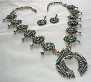   Zuni Squash Blossom Sterling Silver & Turquoise Necklace & Earrings
