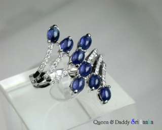Blue Feather  Sri Lanka Sapphires+Diamonds design ring  