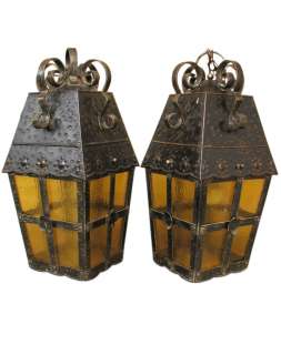 Pair Antique A&C stickley Era Hanging Lanterns w135  