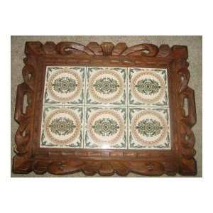  Vintage Mexican 6 Ceramic Tile Serving Tray Hand Carved 