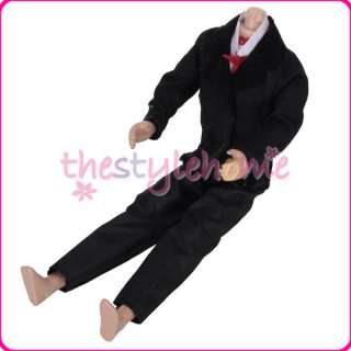 prom suit Black and white jumpsuits coat w/ red tie for Male Ken 