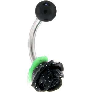  Black Silicone Rose Belly Ring Jewelry