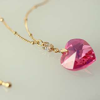 Handmade Swarovski Pink Heart Crystal Pendant Necklace  