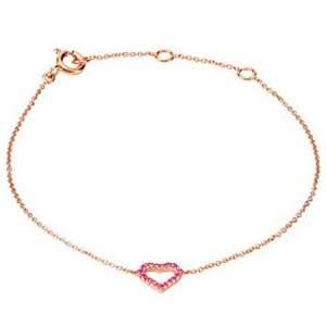  14K Rose Gold Pink Sapphire Heart Bracelet GEMaffair 