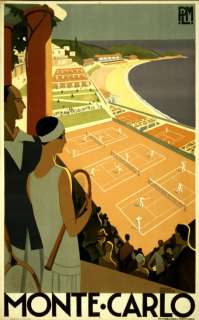 Vintage French Travel Poster Monte Carlo Beach & Tennis  