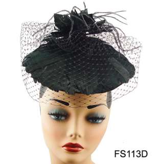   Fan Style~ Feather Cocktail Hat Hair Comb Fascinator Party ~4 Colors