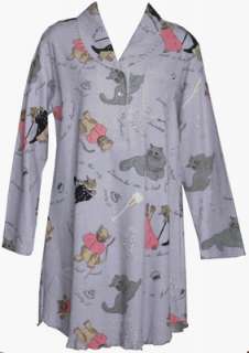   Sexy Cats Print Lavender Long Sleeve Cotton Knit Nightshirt Clothing