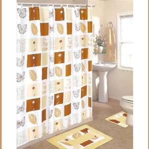 Butterfly 15 Piece Bathroom Set 2 Rugs/Mats, 1 Fabric Shower Curtain 