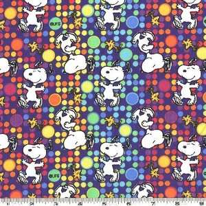  45 Wide Peanuts Disco Snoopy Purple Fabric By The Yard 