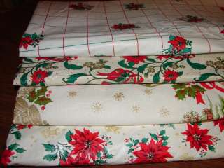   Of 4 Rectangle Vinyl Christmas Tablecloths Poinsettias Bells  