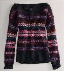 American Eagle~ Womens Charcoal Fair Isle Off Shoulder Sweater XS S M 