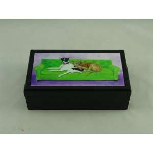  Ceramic Tile Dog, Wooden Box 8 3/4x5x2 3/4H, 39049 BY 