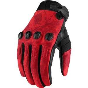  Icon Sub Motorcycle Gloves w/Armor Etched Red LG 