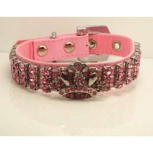  Pink Leather Skin Swarovski Grade Crystal Collar for Cat/dog 