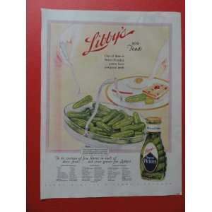 1928 Libbys Sweet Pickles, print ad(bowl of pickles)original vintage 