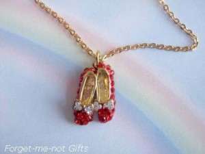 Wizard of Oz RUBY SLIPPERS NECKLACE Red Crystal Shoes  