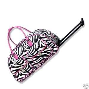 ZEBRA DUFFLE BAG TOTE ROLLING LUGGAGE SUITCASE HOT PINK  