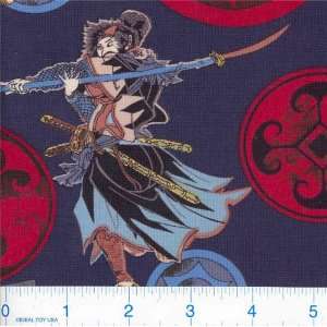  45 Wide Samurai Warrior Blue Fabric By The Yard Arts 