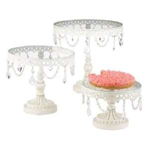  Set of 3 Victorian Style White Cake Stands With Dangle 