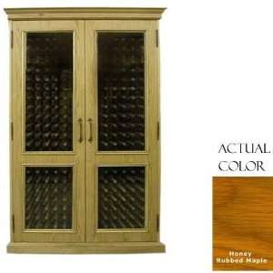   Wine Cellar   Glass Doors / Honey Rubbed Oak Cabinet Appliances