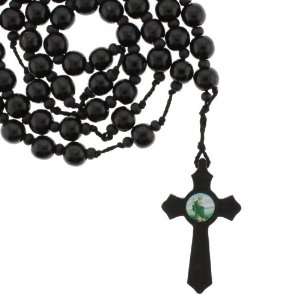  Black Wood Rosary with 12mm Beads   Cross with St. Jude 